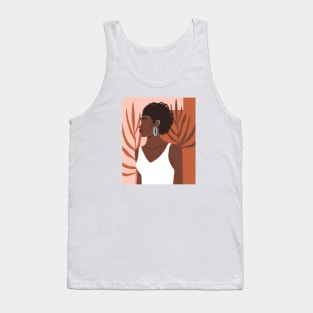 Contemporary collage with abstract African woman portrait, palm leaf and abstract form. Mid Century graphic portrait. Tank Top